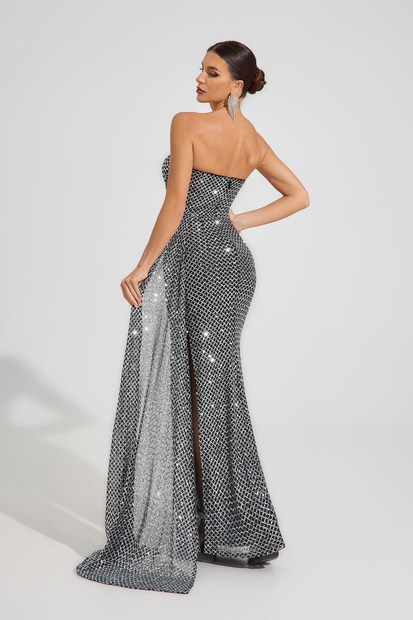 Alexandria Celeste Argent Straplez Maxi Elbise