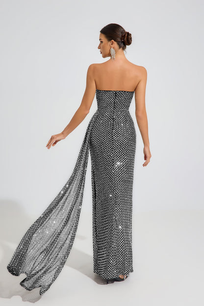 Alexandria Celeste Argent Straplez Maxi Elbise