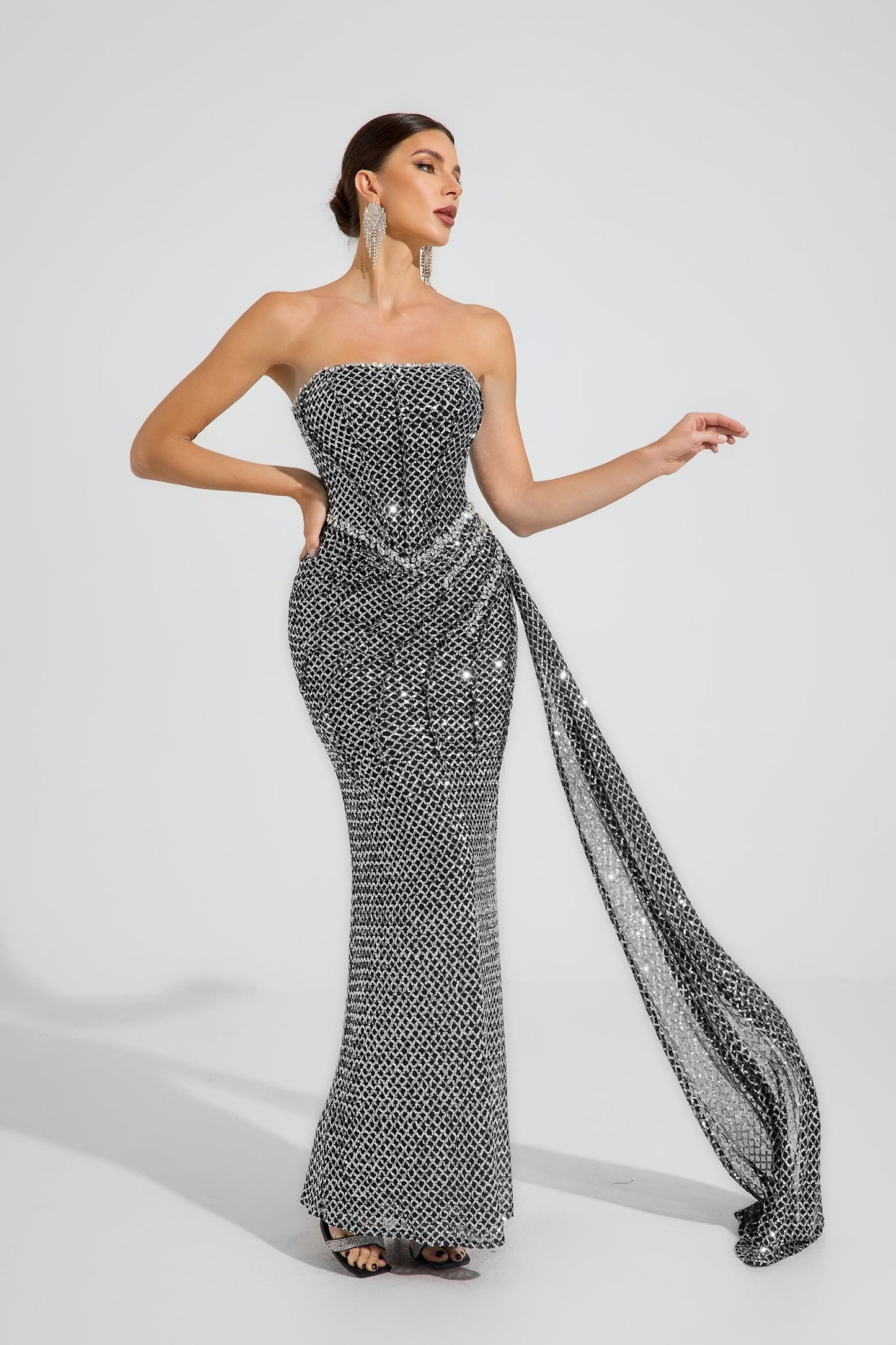 Alexandria Celeste Argent Straplez Maxi Elbise