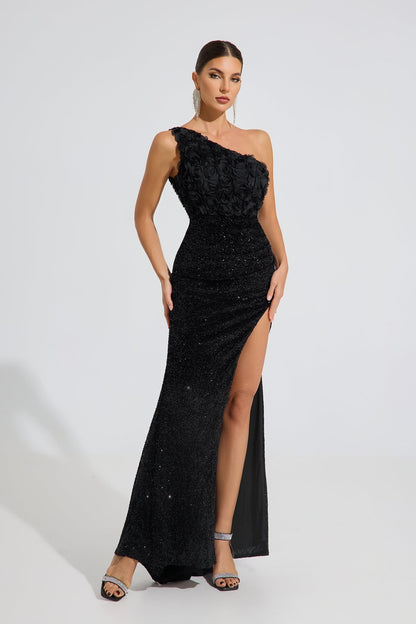 Kris Midnight Bloom Tek Omuzlu Maxi Elbise