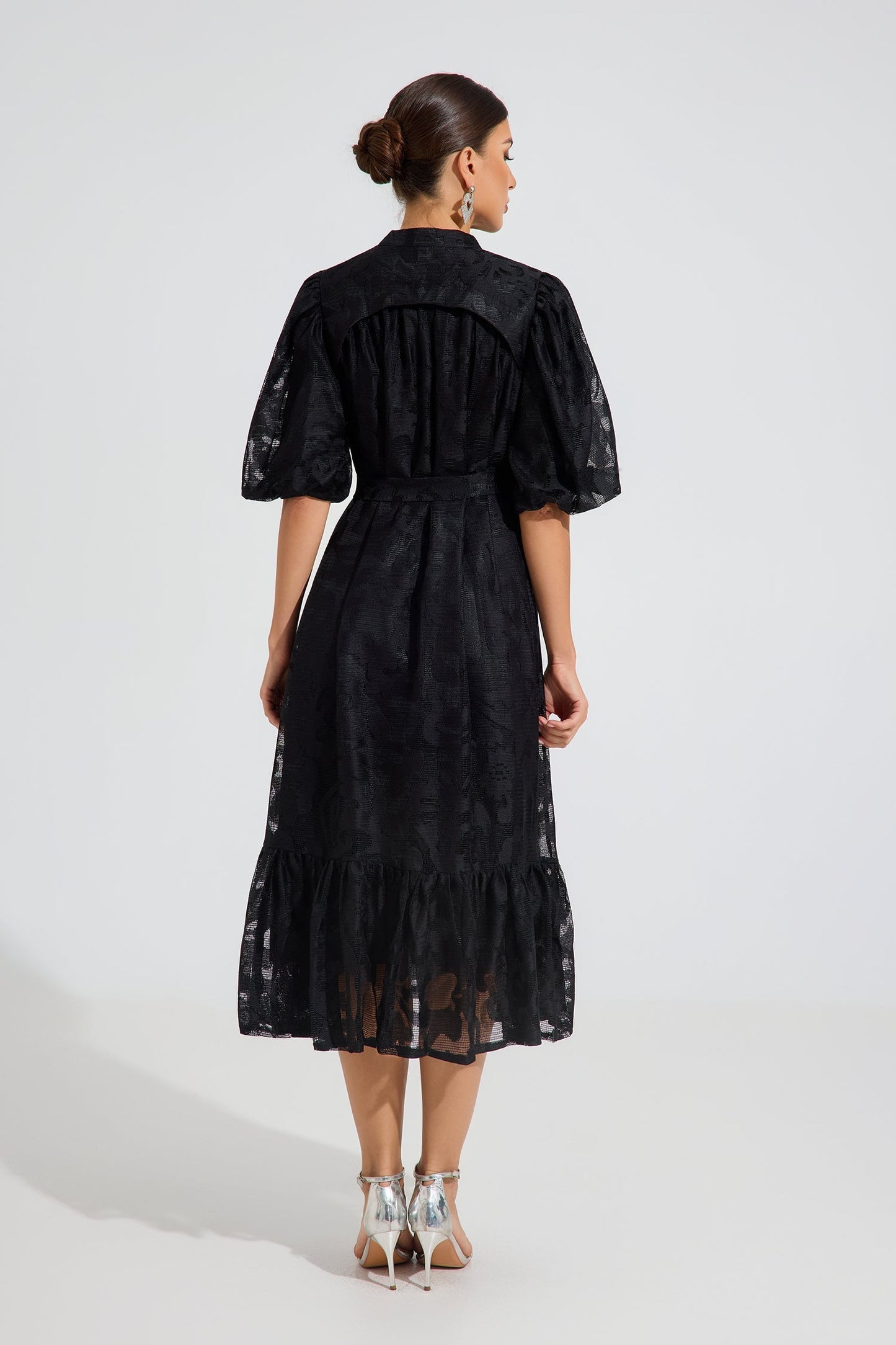 Valmont Noir Grace Kemerli Midi Elbise