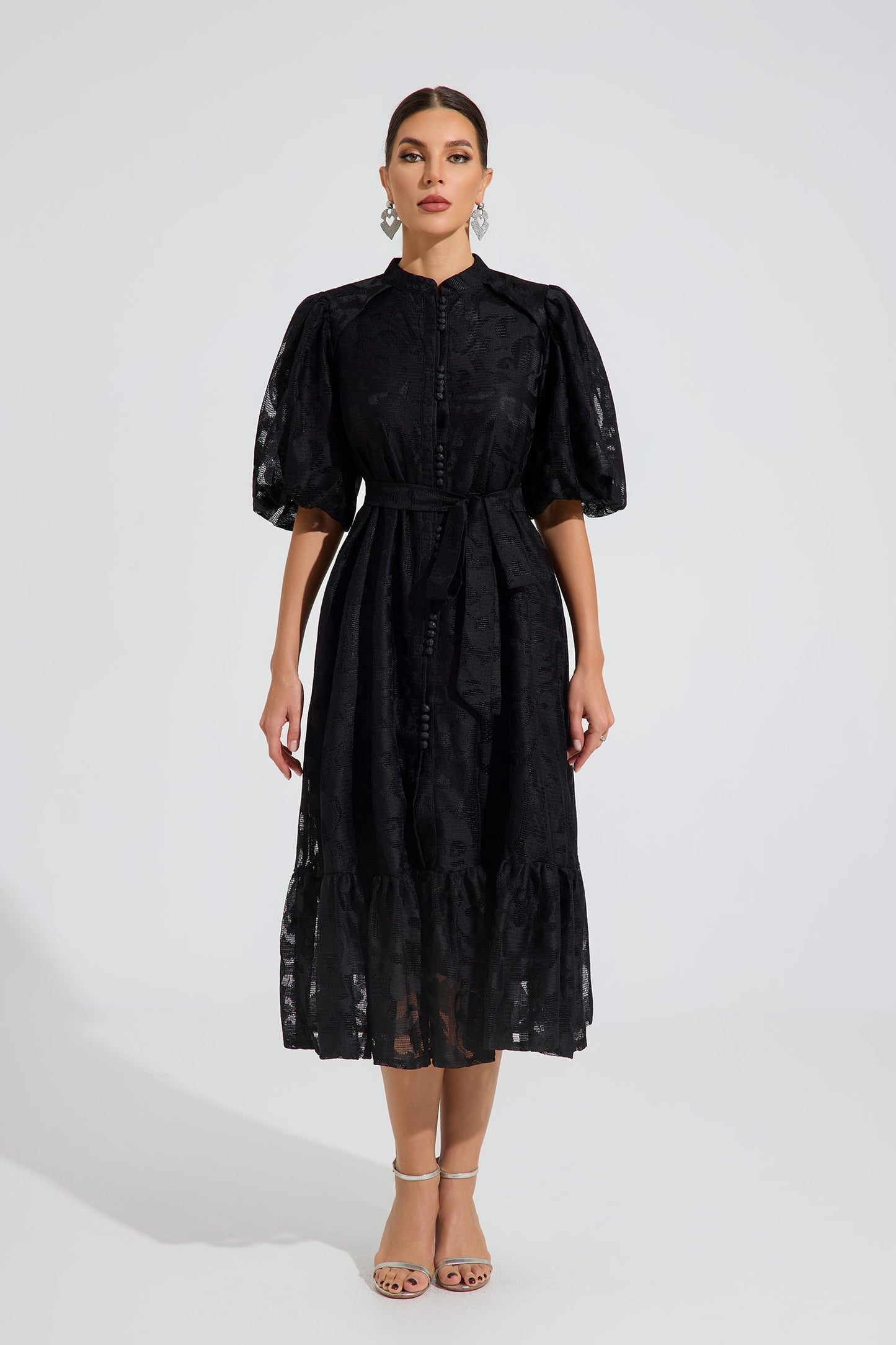 Valmont Noir Grace Kemerli Midi Elbise