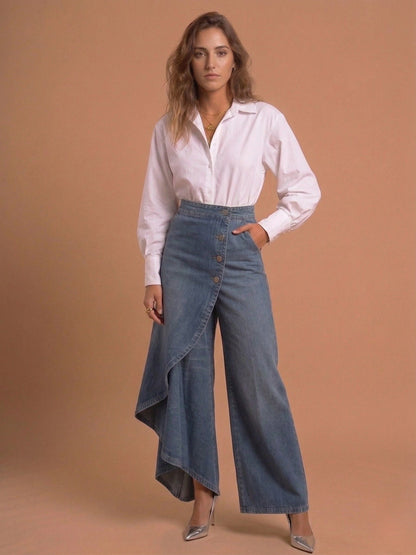 Kadınlar için Geniş Paçalı Yüksek Bel Kot Pantolon: Şık ve Rahat Tasarım