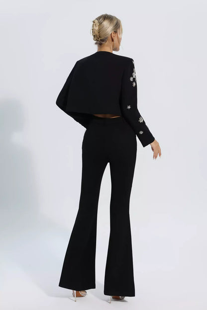 Amalia Siyah Kristal İnci Blazer Seti