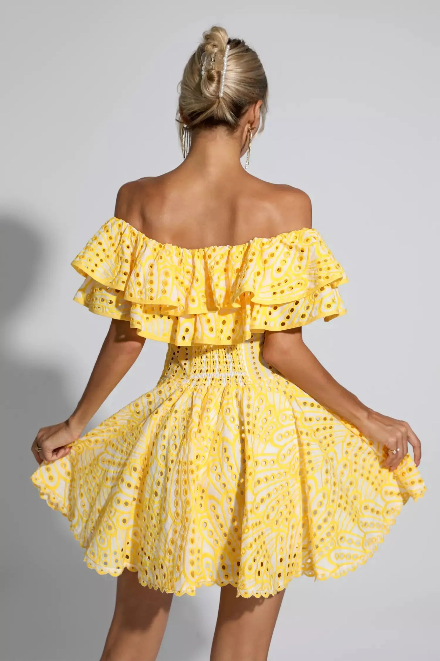 Amora Sarı Kesik Ruffle Mini Elbise