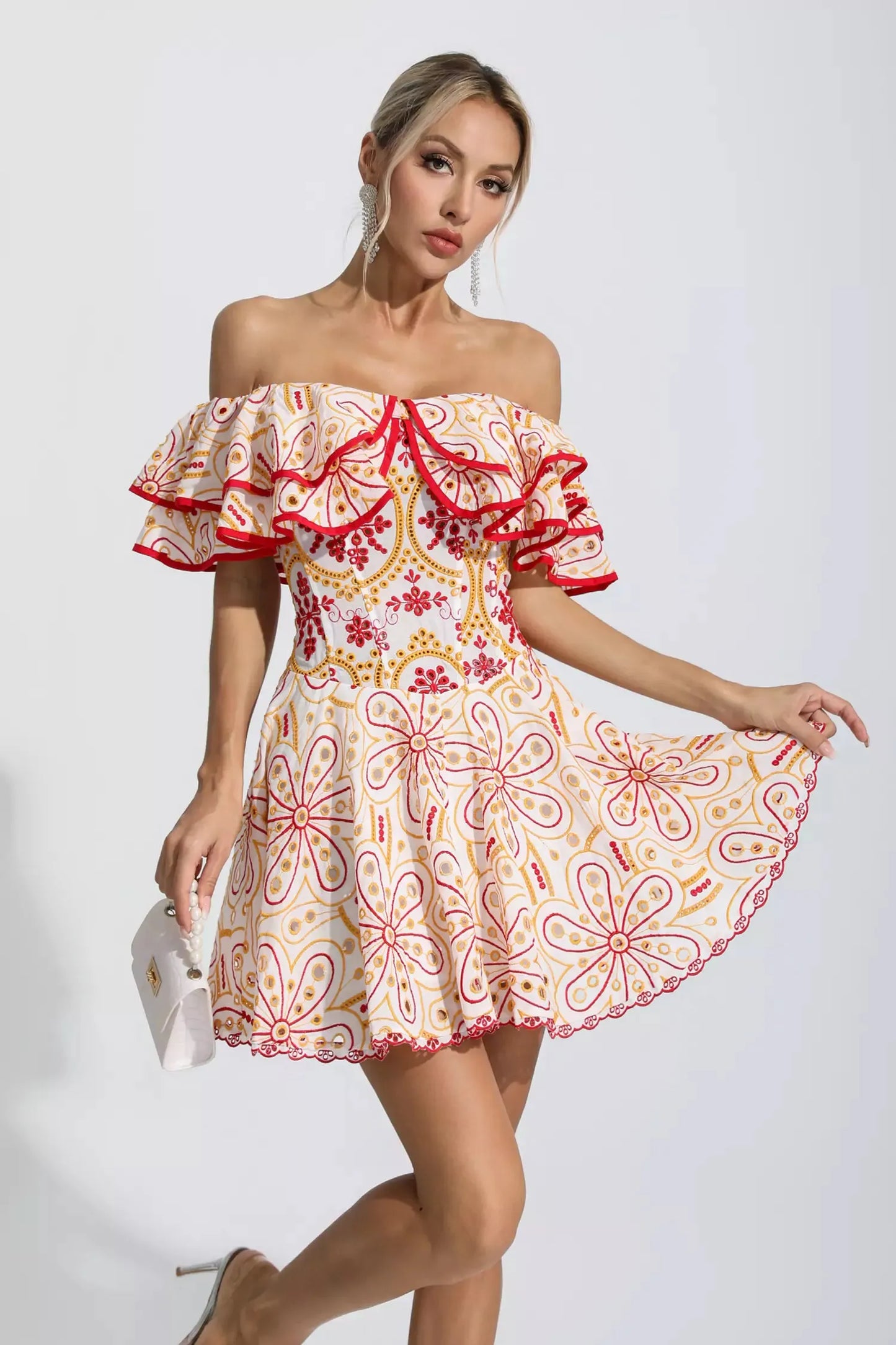 Amora Kırmızı Kesik Ruffle Mini Elbise