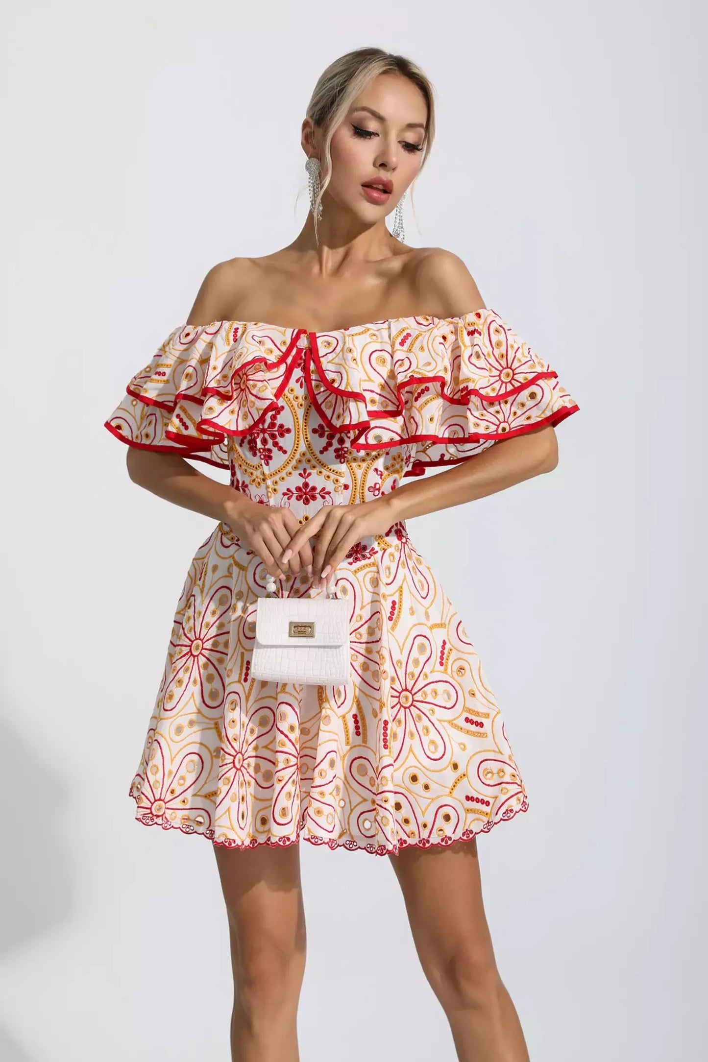 Amora Kırmızı Kesik Ruffle Mini Elbise