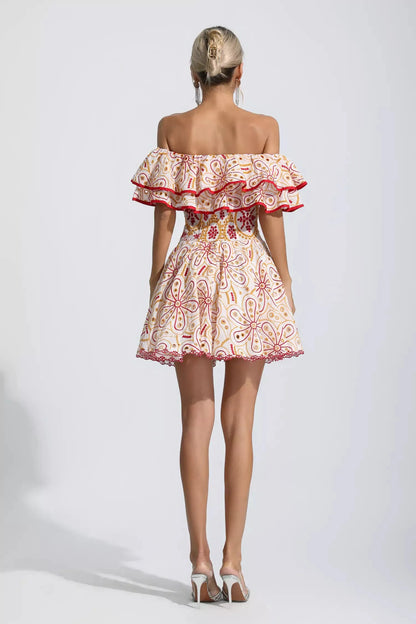 Amora Kırmızı Kesik Ruffle Mini Elbise