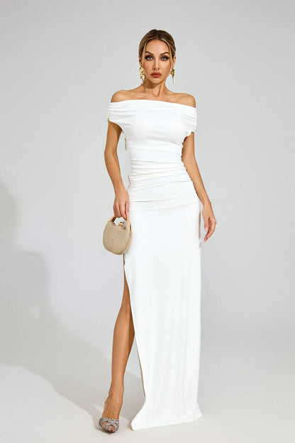 Monica Beyaz Off Shoulder Maxi Elbise