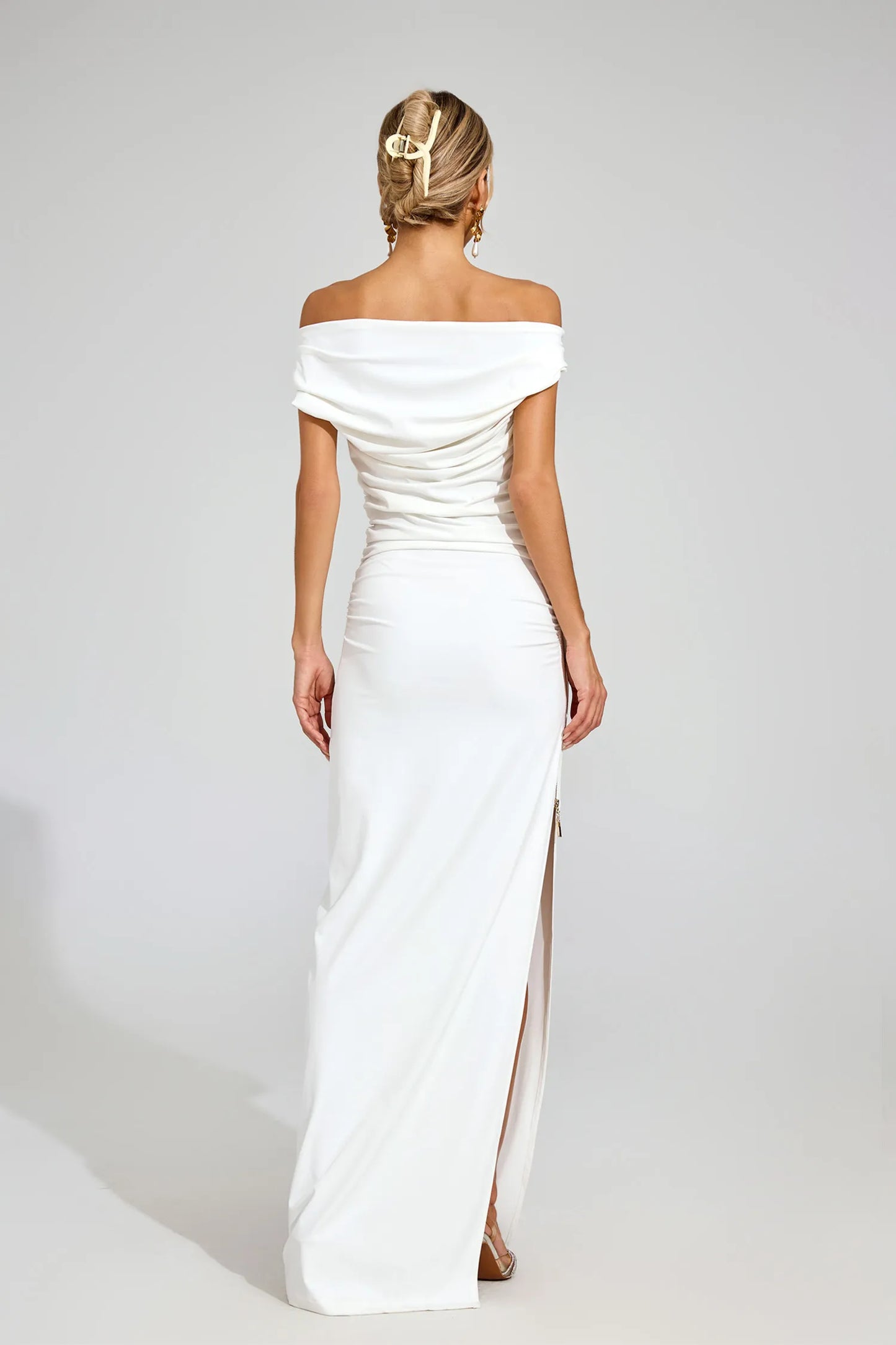 Monica Beyaz Off Shoulder Maxi Elbise