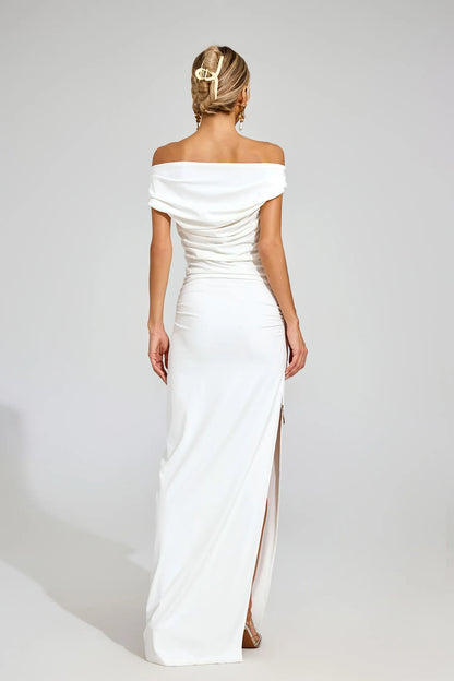 Monica Beyaz Off Shoulder Maxi Elbise