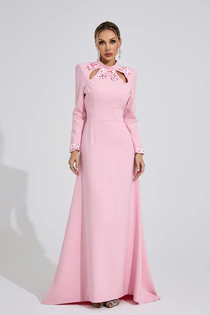 Zivra Açık Pembe Kelebek Maxi Elbise
