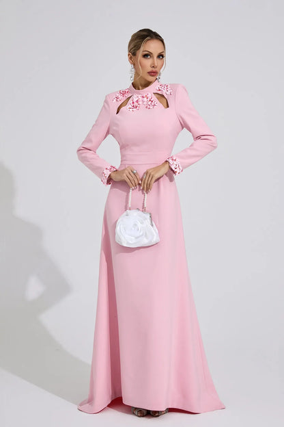 Zivra Açık Pembe Kelebek Maxi Elbise