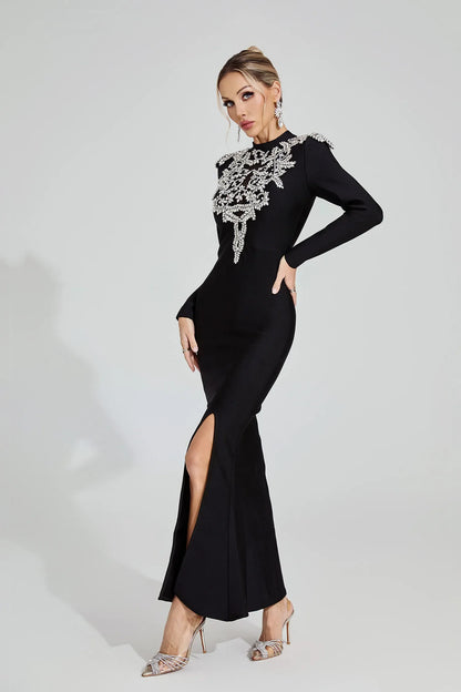 Linnea Siyah Elmas Bandaj Maxi Elbise
