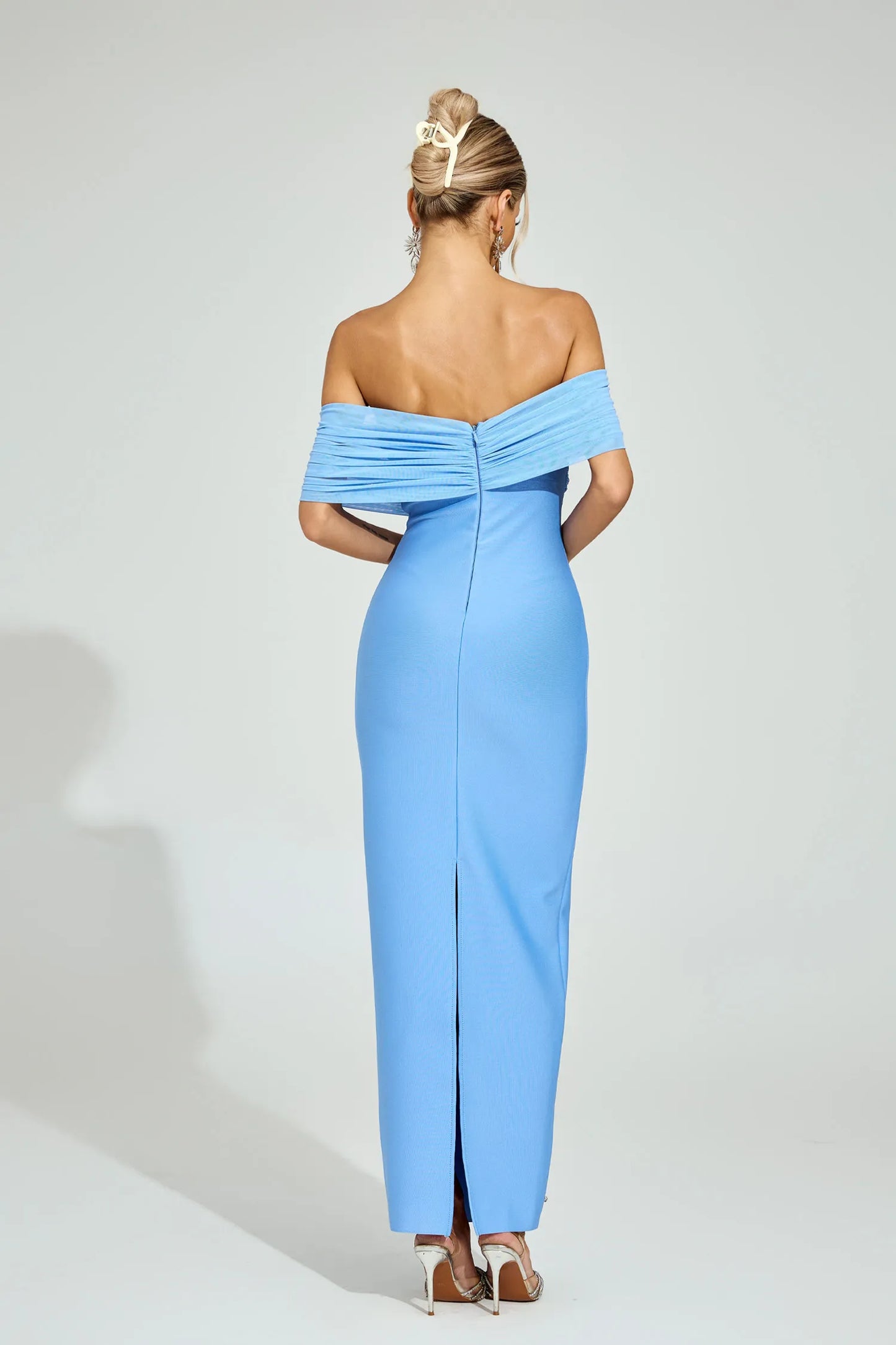 Ella Açık Mavi Off - Shoulder Midi Elbise