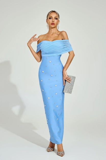 Ella Açık Mavi Off - Shoulder Midi Elbise