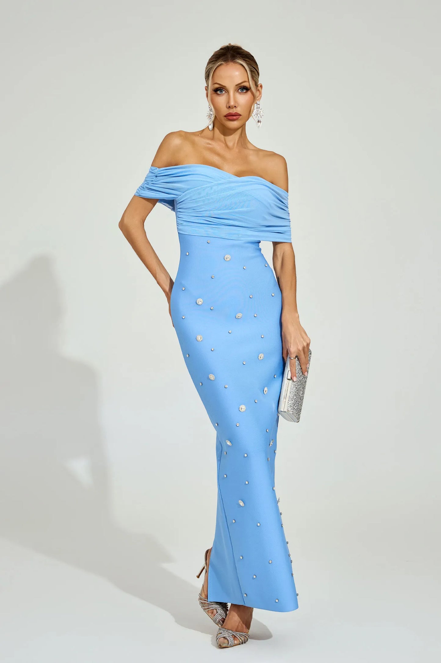 Ella Açık Mavi Off - Shoulder Midi Elbise