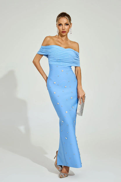 Ella Açık Mavi Off - Shoulder Midi Elbise