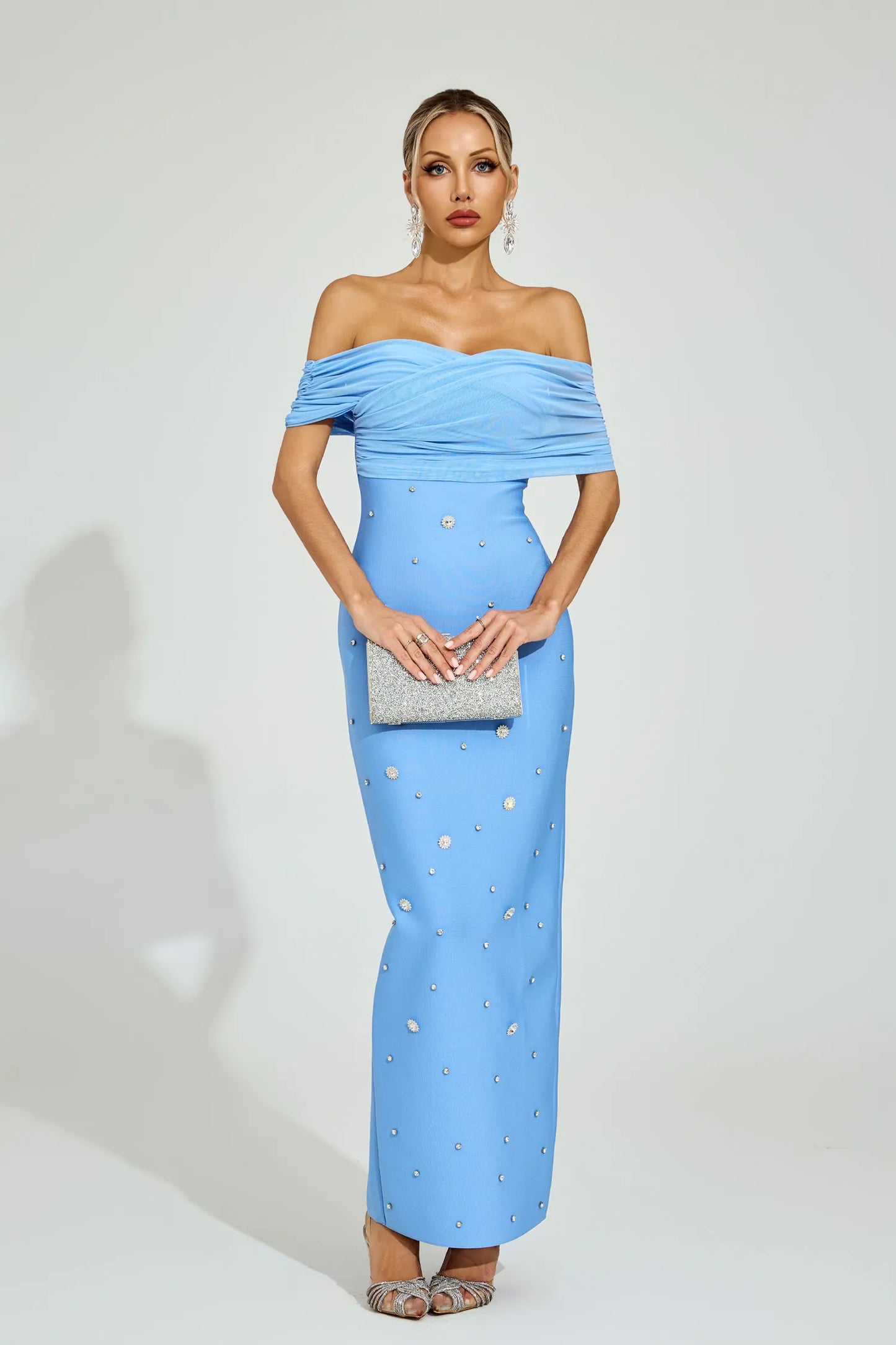 Ella Açık Mavi Off - Shoulder Midi Elbise