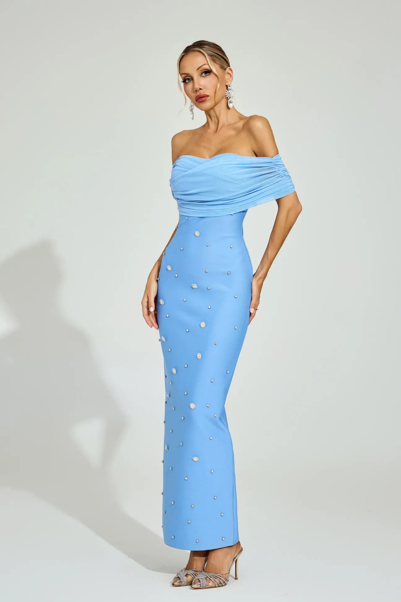 Ella Açık Mavi Off - Shoulder Midi Elbise