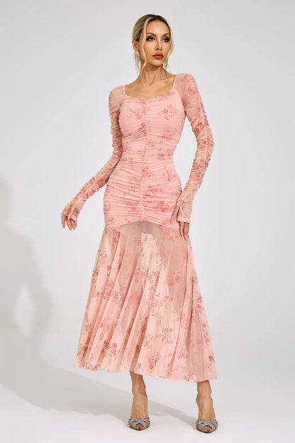 Lilouette Pembe Desenli Maxi Elbise