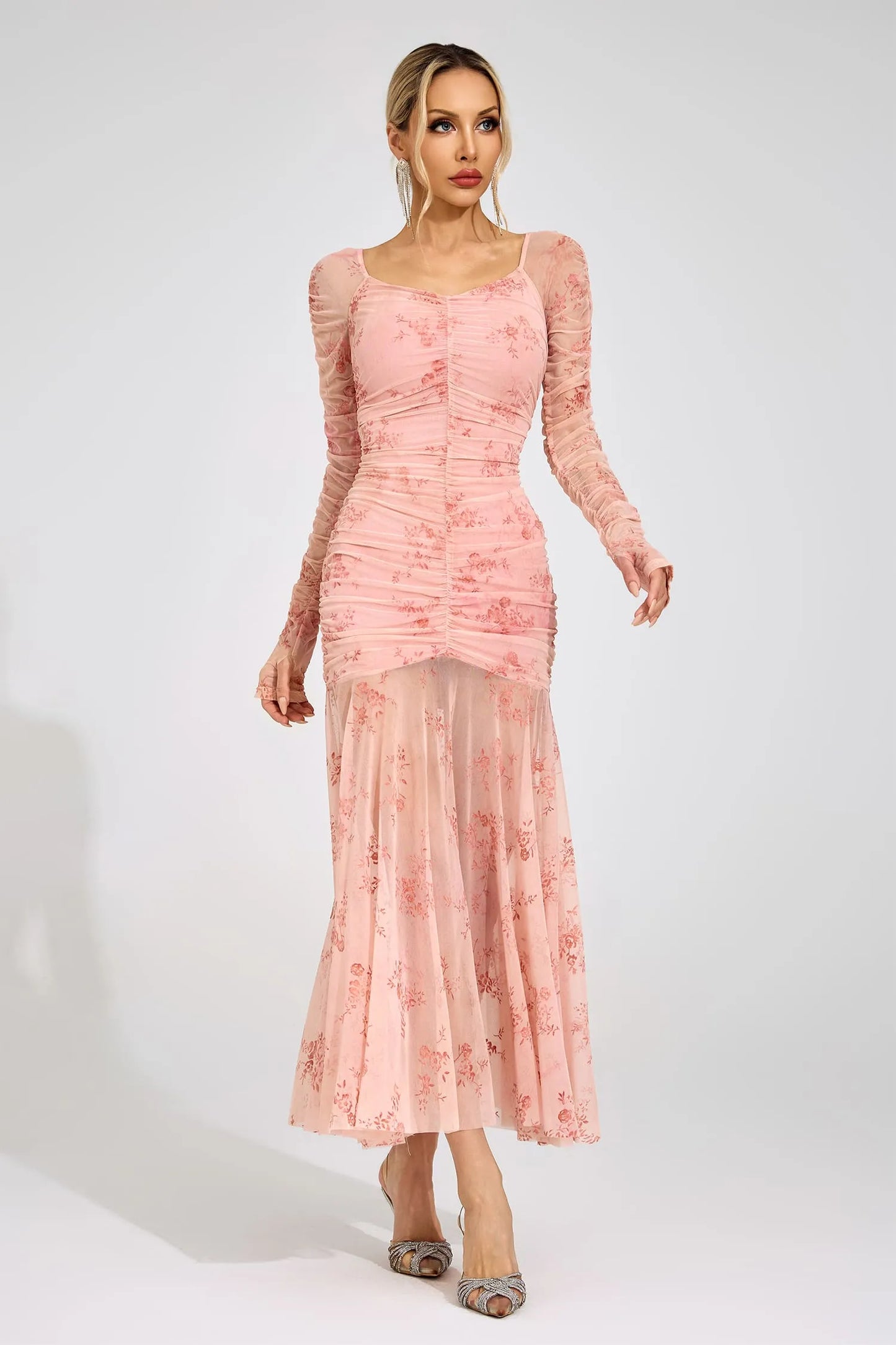 Lilouette Pembe Desenli Maxi Elbise