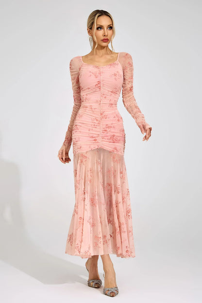 Lilouette Pembe Desenli Maxi Elbise