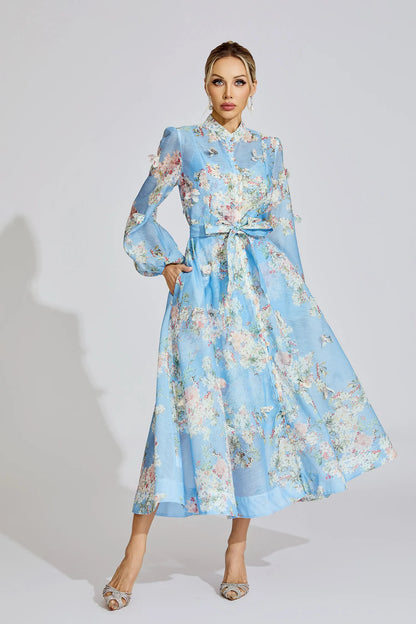 Samirah Siyah Desenli Maxi Elbise