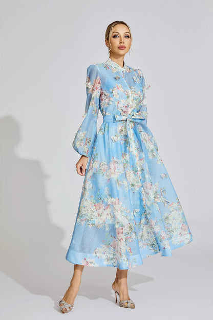 Samirah Siyah Desenli Maxi Elbise