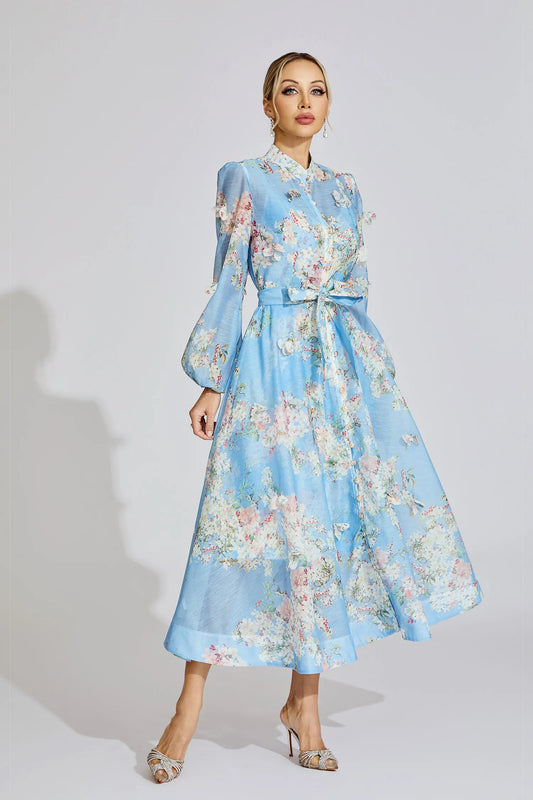 Samirah Siyah Desenli Maxi Elbise