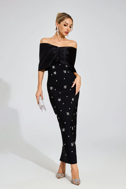 Elaine Siyah Elmas Bandaj Maxi Elbise