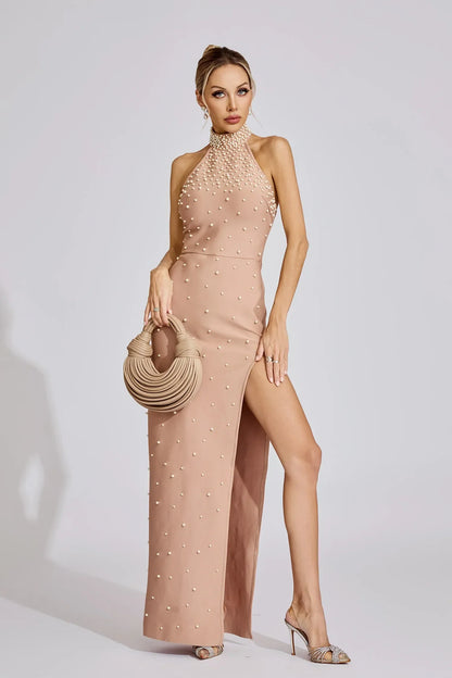 Valentina Bej İnci Halter Maxi Elbise