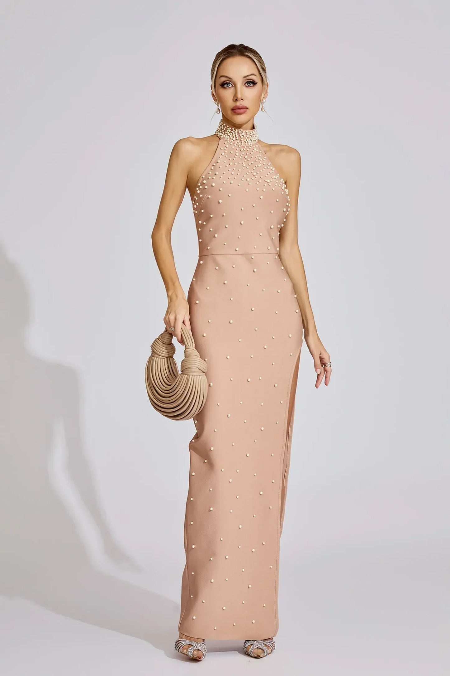 Valentina Bej İnci Halter Maxi Elbise