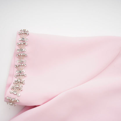 Cassi kristal detaylı pembe fiyonk midi elbise