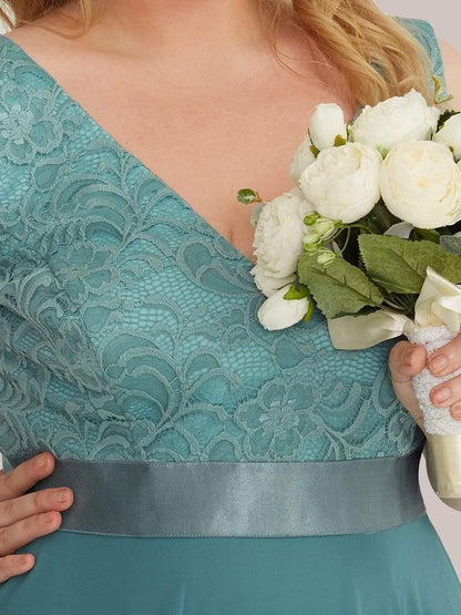 Costa Büyük Beden Çarpıcı V Yaka Prom Dantel Elbise