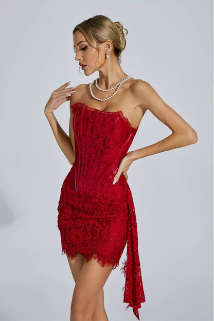 Eileen Kırmızı Dantel Off Shoulder Mini Elbise