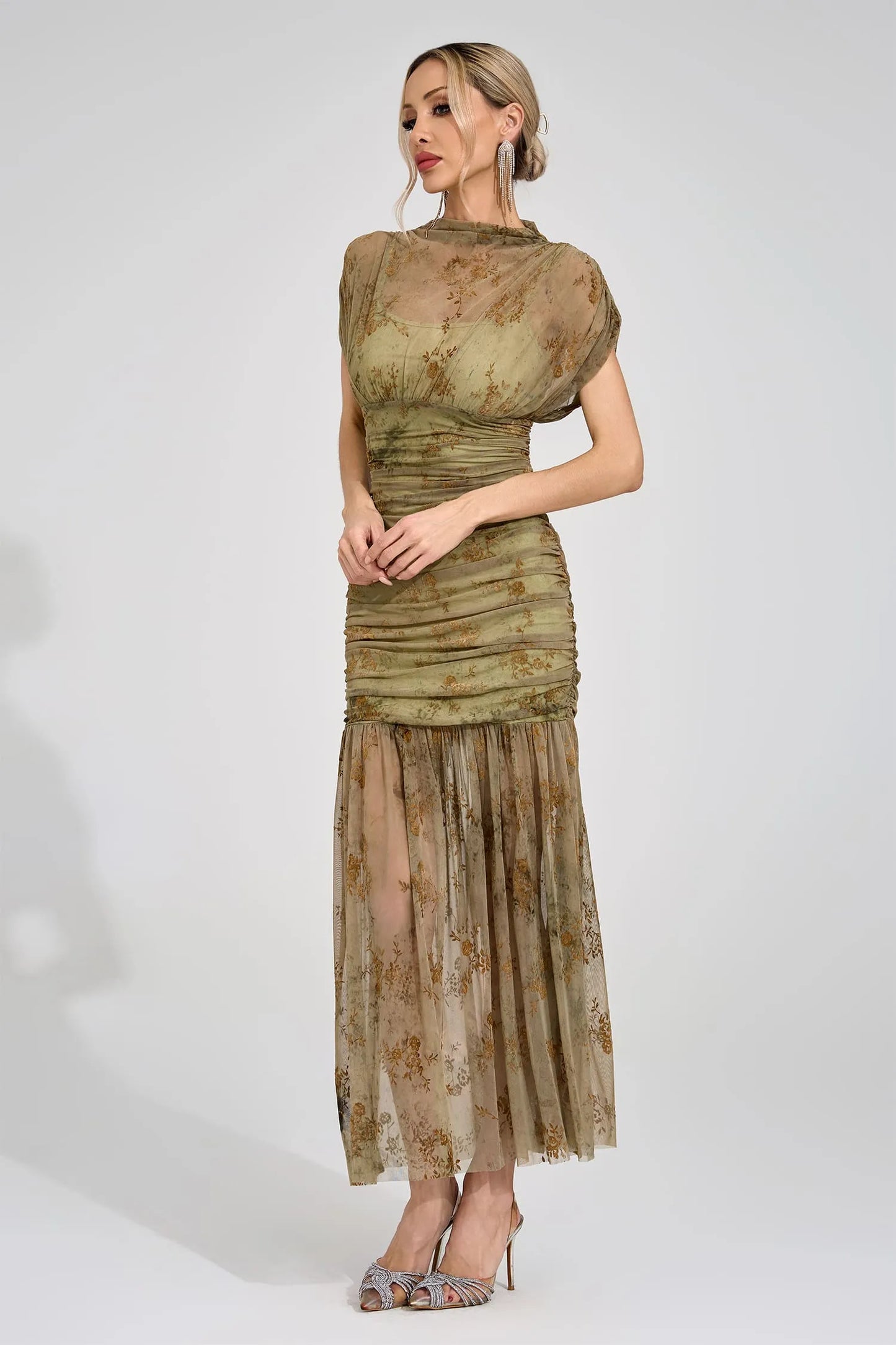 Beatrice Green Bodycon Maxi Elbise