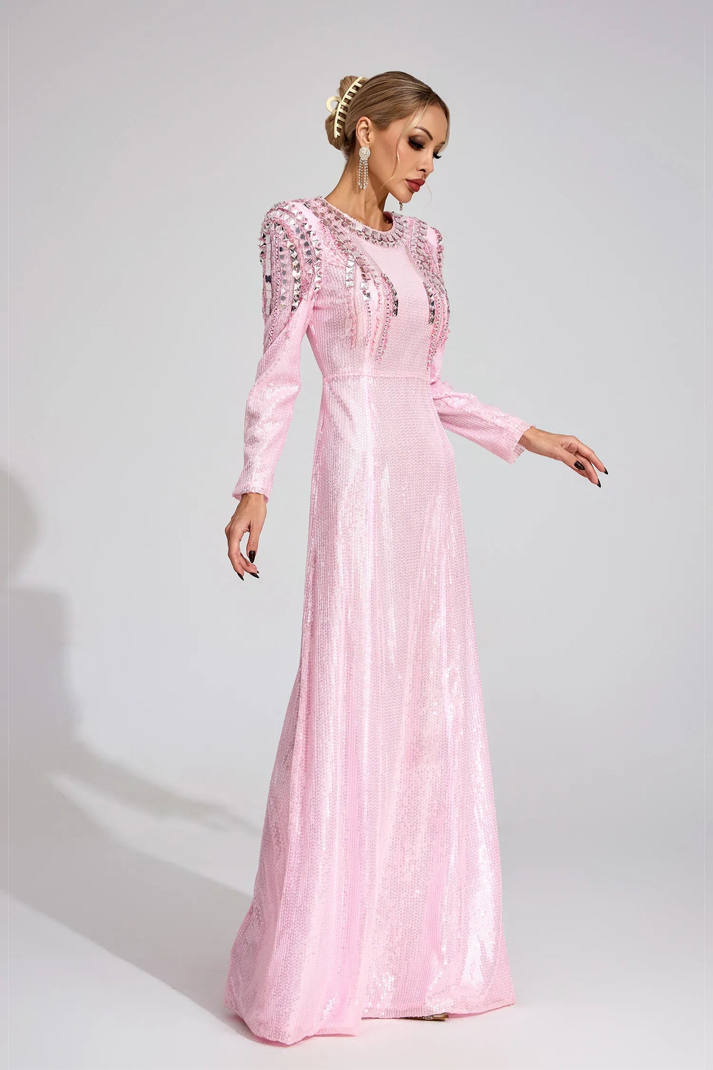 Pauline Pembe Payetli Maxi Elbise