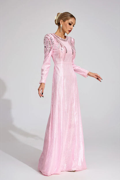 Pauline Pembe Payetli Maxi Elbise