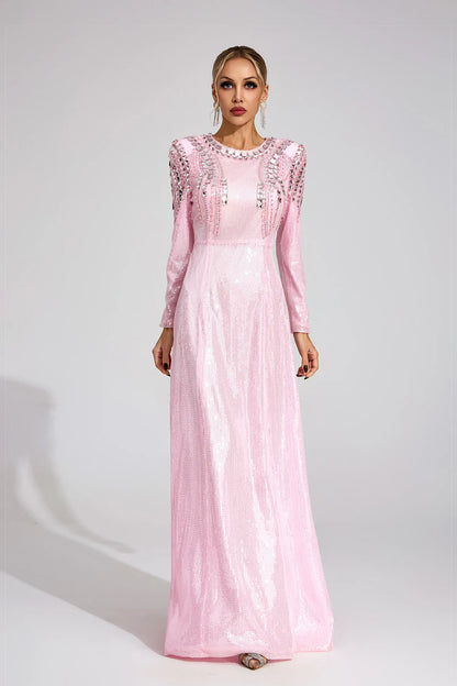 Pauline Pembe Payetli Maxi Elbise
