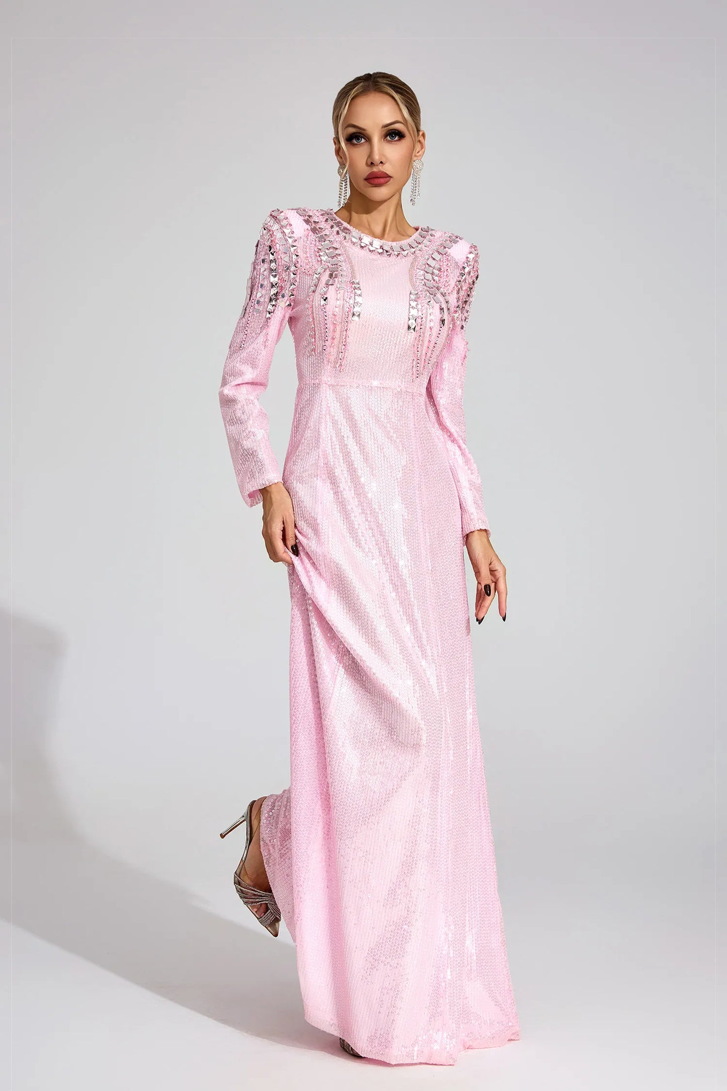 Pauline Pembe Payetli Maxi Elbise