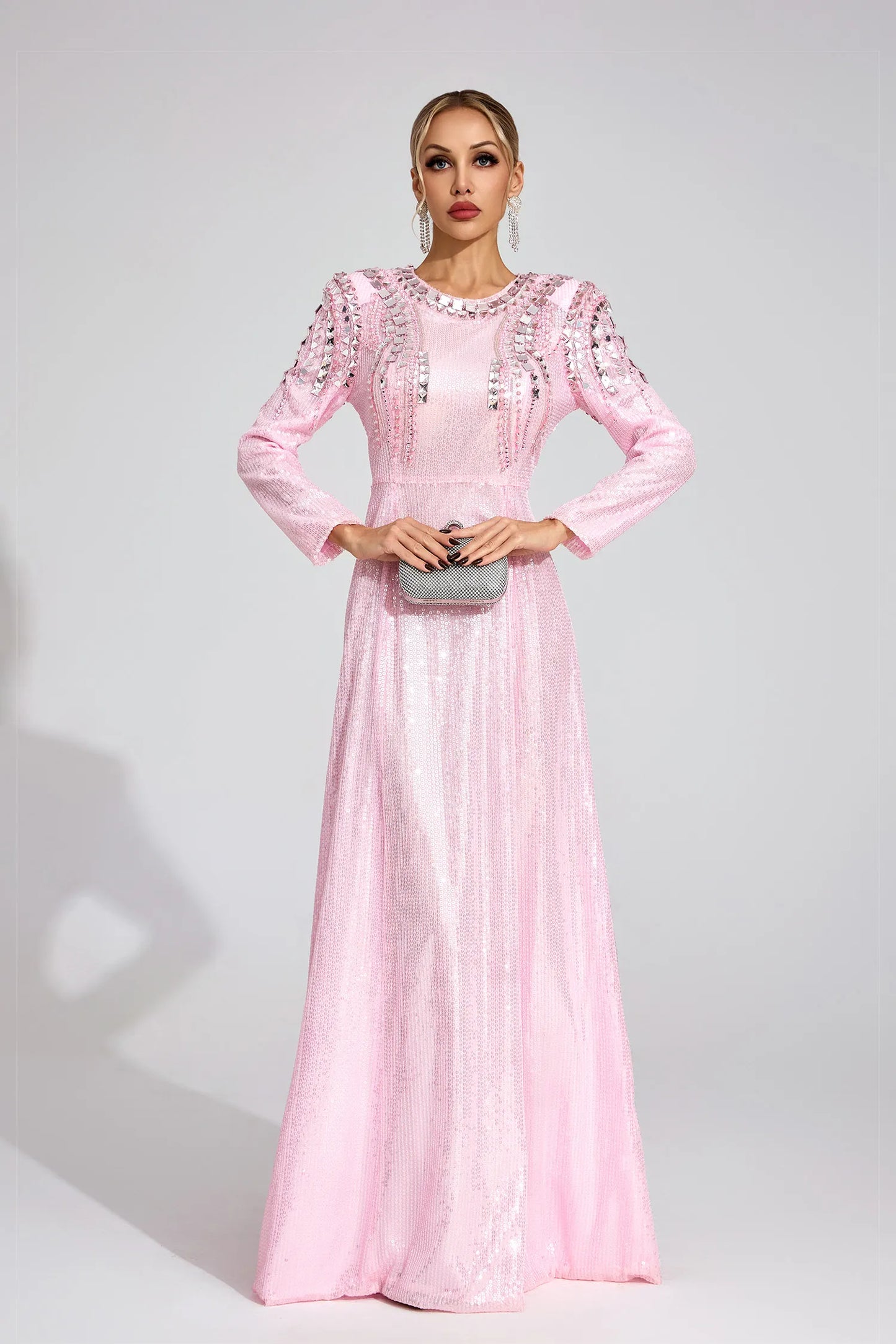 Pauline Pembe Payetli Maxi Elbise
