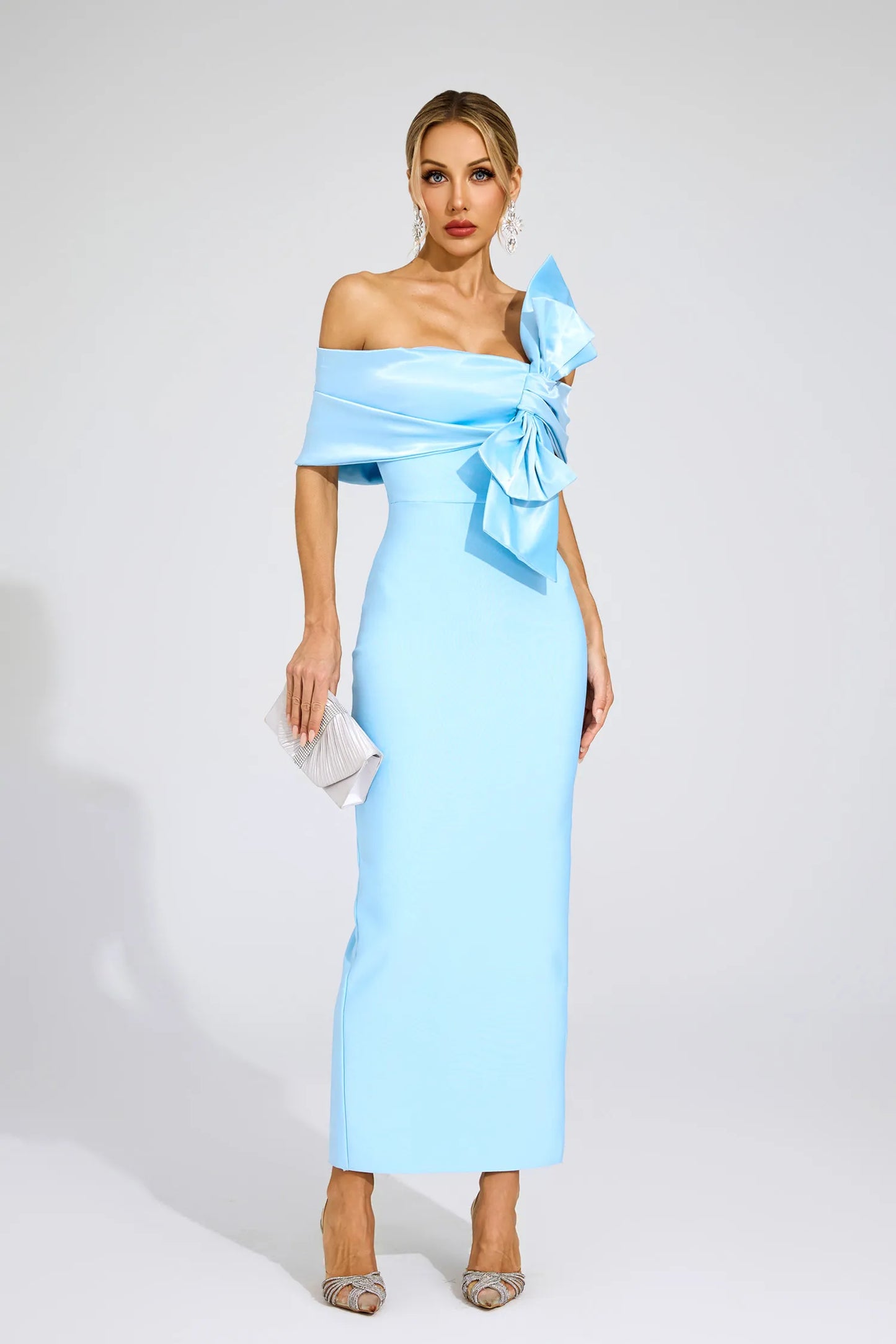 Giverny Mavi Papyon Bandaj Maxi Elbise