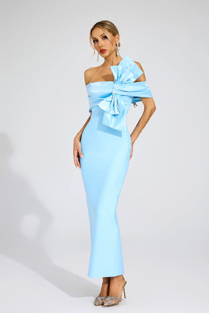 Giverny Mavi Papyon Bandaj Maxi Elbise
