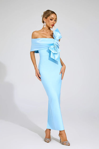 Giverny Mavi Papyon Bandaj Maxi Elbise