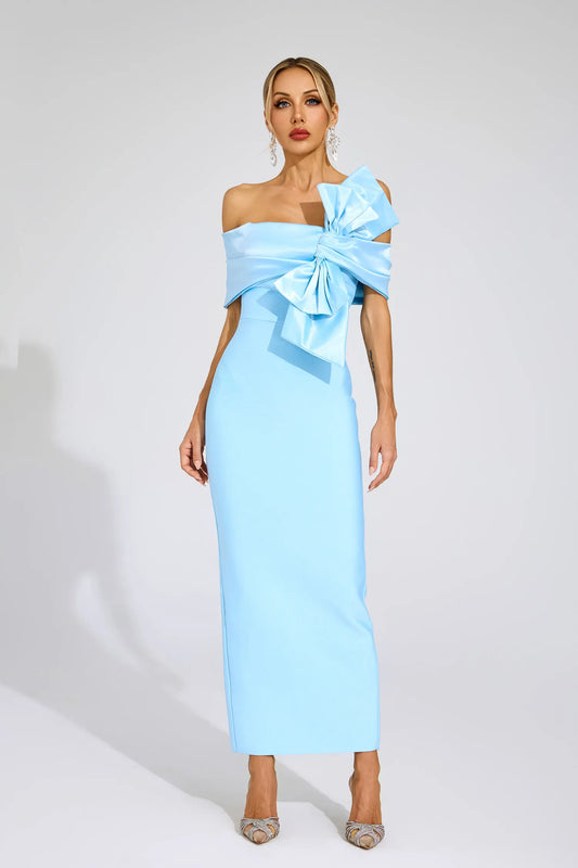 Giverny Mavi Papyon Bandaj Maxi Elbise