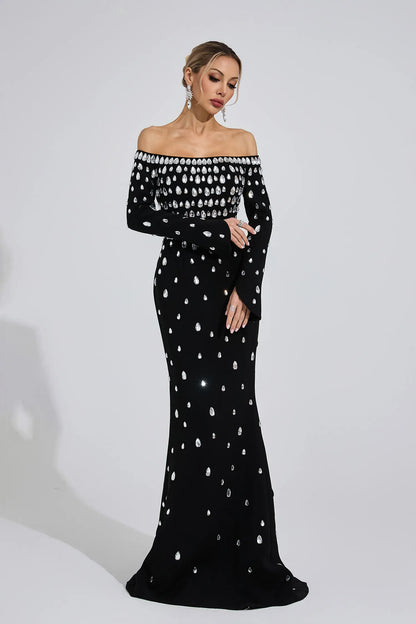 Nysera Siyah Elmas Maxi Elbise