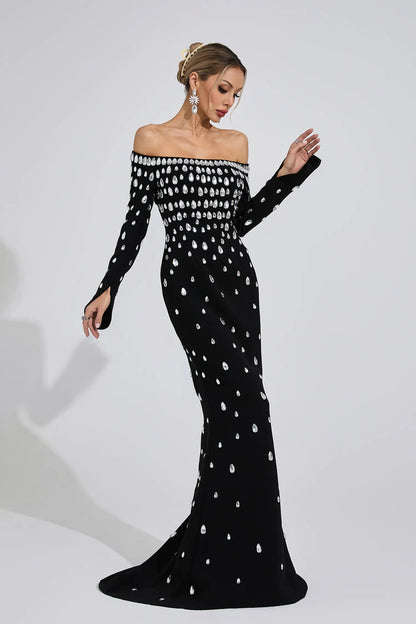 Nysera Siyah Elmas Maxi Elbise