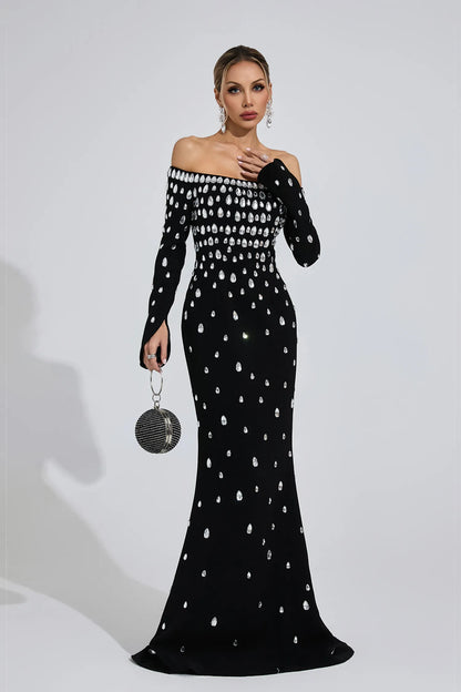 Nysera Siyah Elmas Maxi Elbise