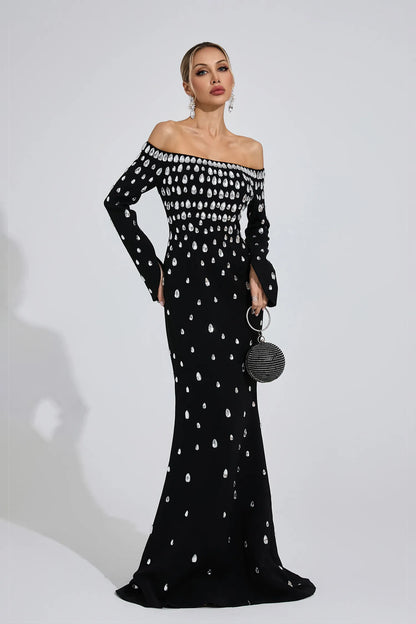 Nysera Siyah Elmas Maxi Elbise